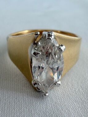 Gold Toned Ring with Marquise Clear Stone